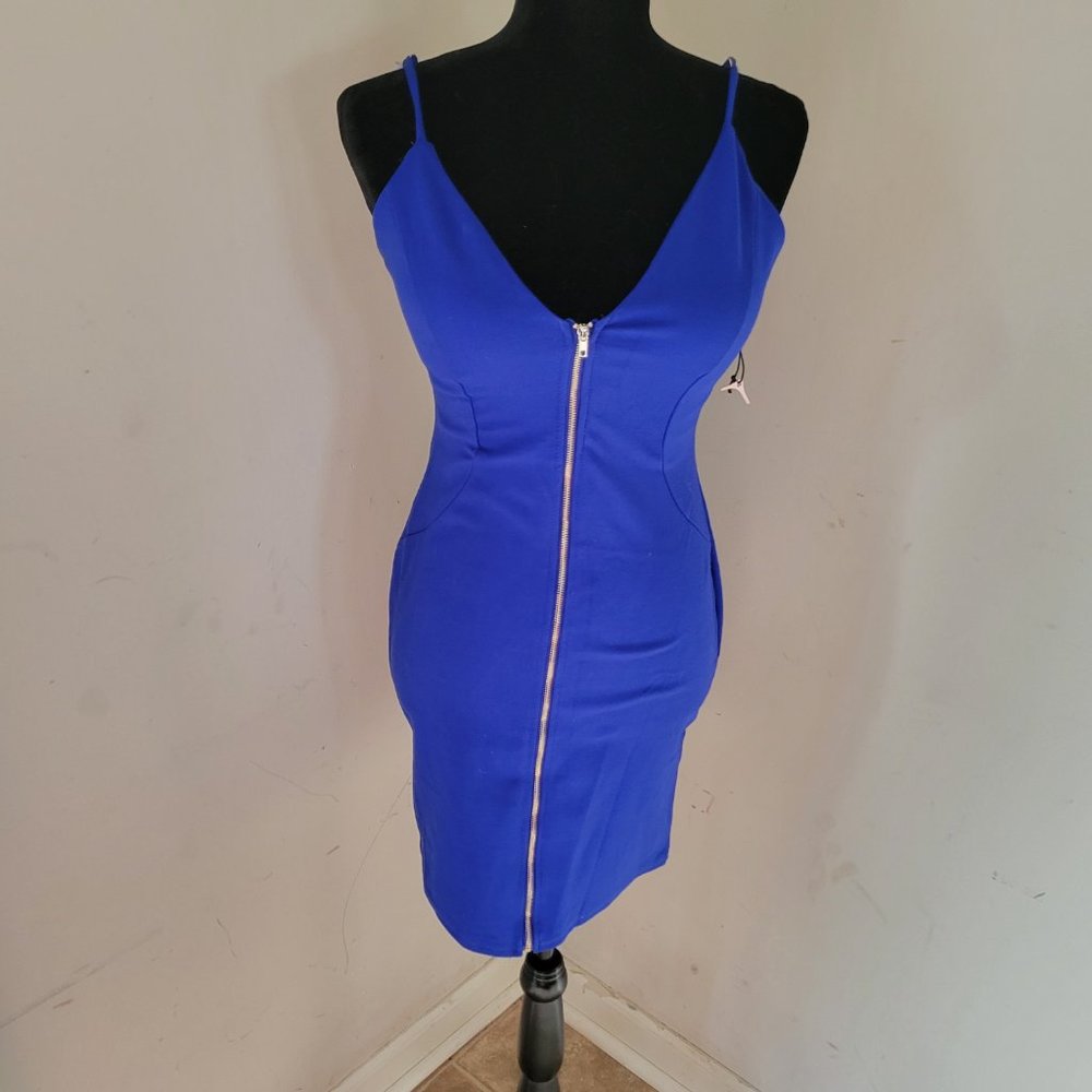 Haute Monde Soild Blue Bodycon Zipup Dress